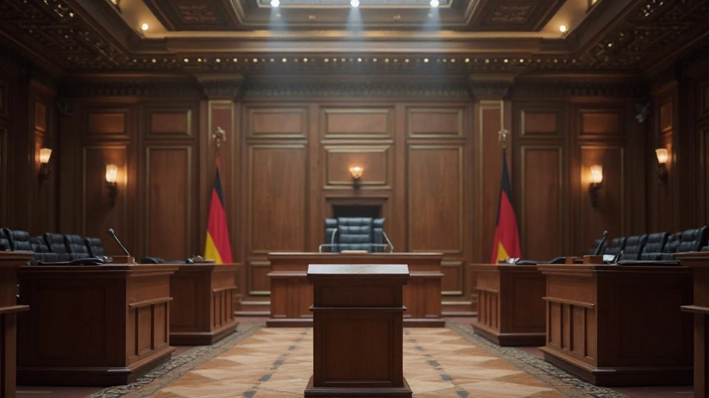 Zentralbank-Konferenzraum mit Sprecherpult und Flaggen, symbolisiert wichtige politische Ankündigungen und Entscheidungen