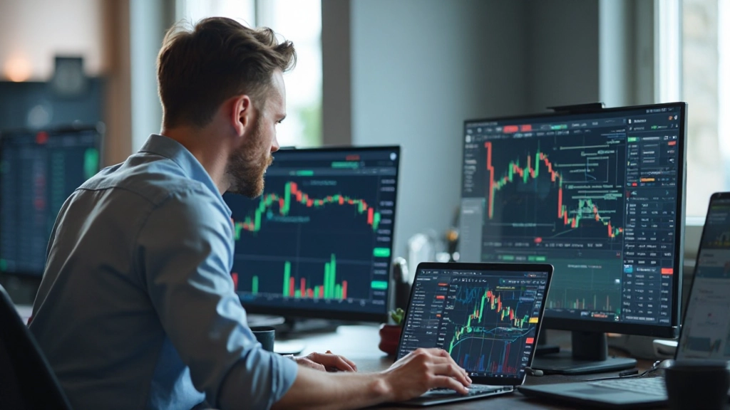 Verschiedene Handelsplattform-Interfaces nebeneinander auf Desktop und mobilen Geräten