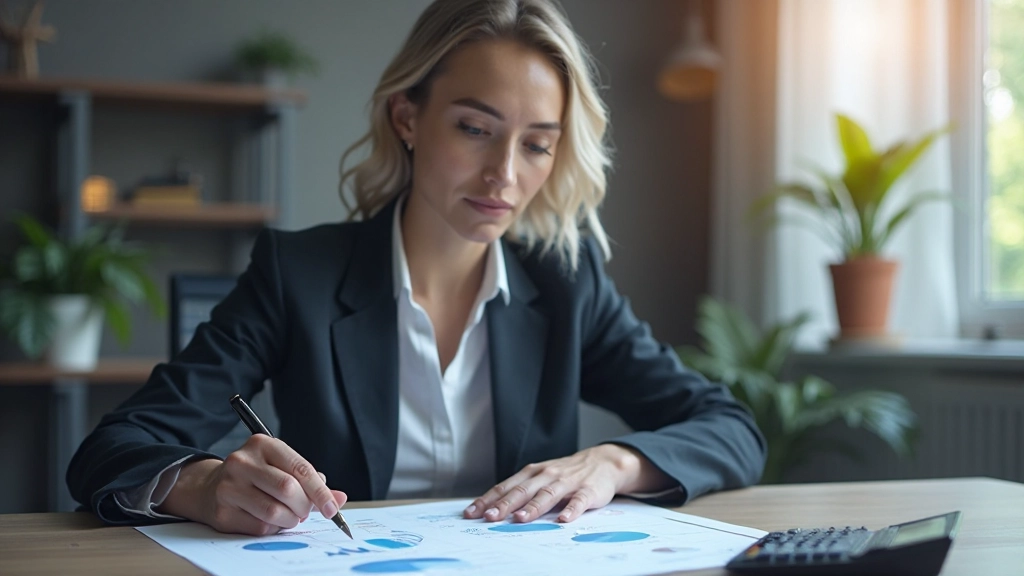 Professionelle Finanzplanerin bei der Erstellung einer Steueroptimierungsstrategie mit Diagrammen und Grafiken