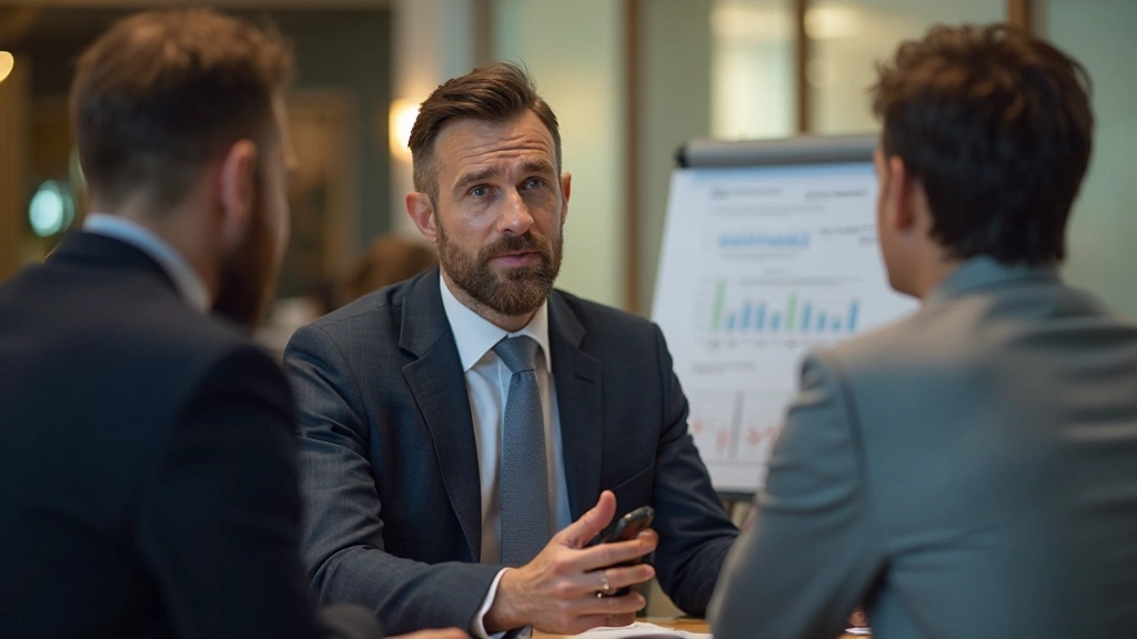 Finanzberater präsentiert verschiedene Allokationsmodelle für unterschiedliche Risikoklassen, Beratungsgespräch mit Grafiken und Diagrammen