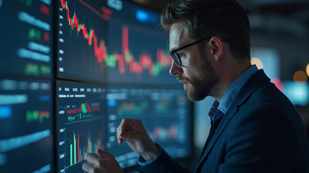 Finanzanalytiker studiert Wirtschaftsindikatoren auf Dashboards mit Datenvisualisierung