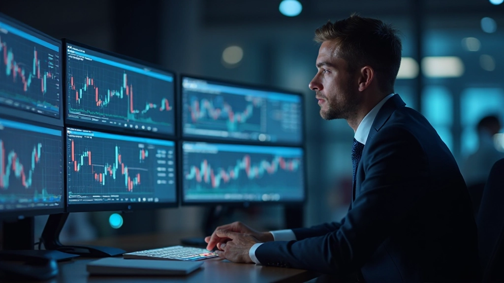 Finanzanalyst überwacht ein Dashboard mit Echtzeit-Marktdaten und Machine-Learning-Vorhersagen