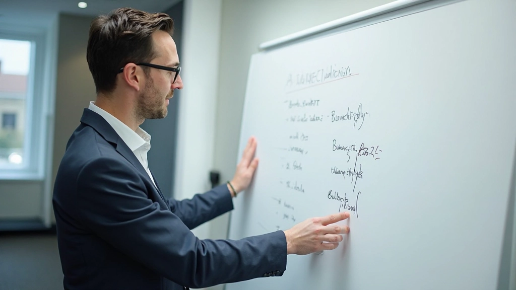 Finanzberater erklärt Budgetierungskonzepte anhand von Diagrammen an Whiteboard
