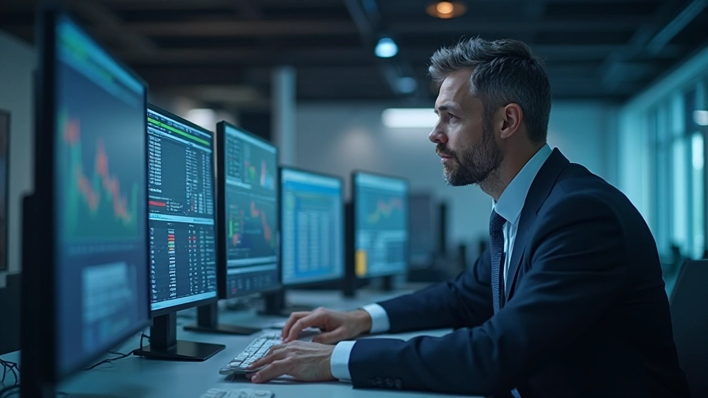 Darstellung von Finanzmarktüberwachung mit Monitoren und Datenanalytik