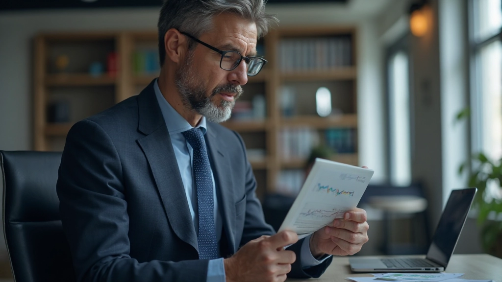 Investor überprüft Makroökonomische Daten auf Tablet mit Finanzberichten