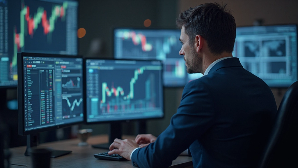 Marktanalyst untersucht wirtschaftliche Indikatoren und Marktfundamente auf mehreren Bildschirmen