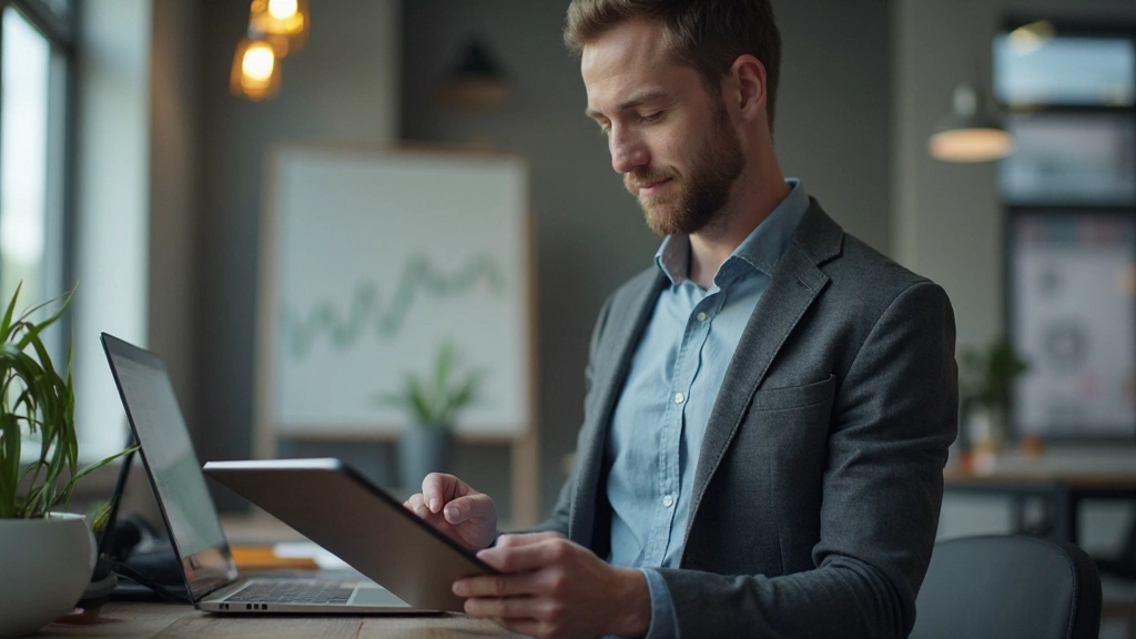 Investor mit digitalem Portfolio-Management-Tool auf modernem Tablet