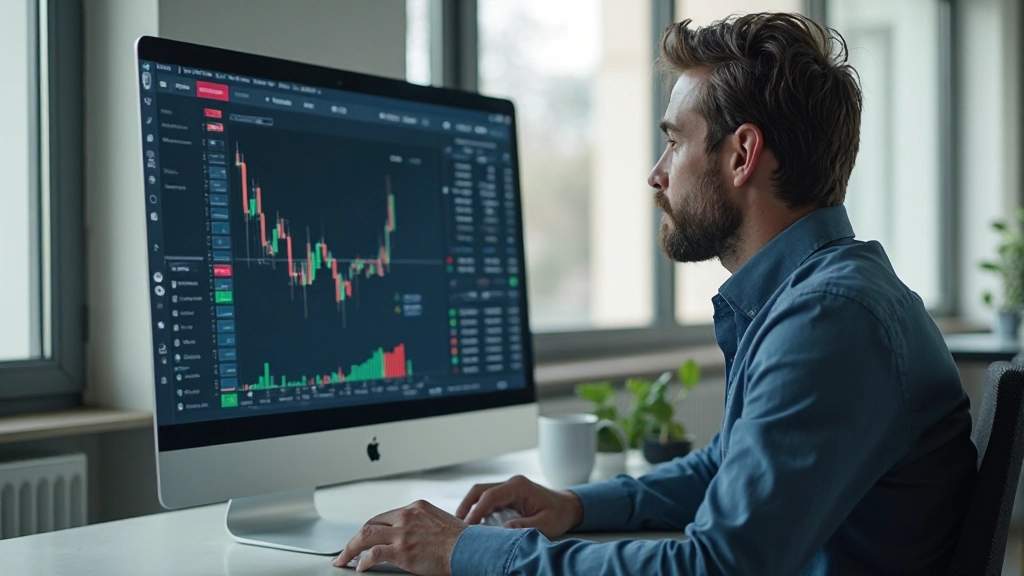 Foto einer Person, die einen Computerbildschirm betrachtet und Investmentportfolios analysiert