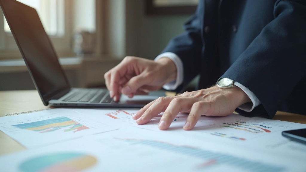 Visualisierung der Finanzplanung mit Balkendiagrammen und Budgetkomponenten auf einem Schreibtisch