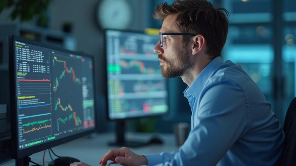 Quantitativ-Analytiker mit komplexen Handelsalgorithmen am Computer