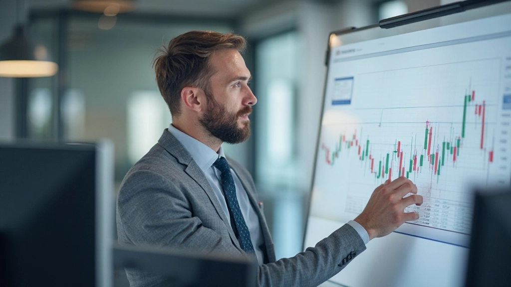 Trader entwickelt Szenario-Handelsstrategien mit strukturiertem Rahmenwerk auf Whiteboard