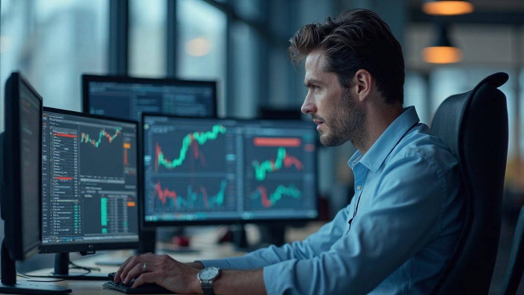 Professionelle Handelsumgebung mit Analysetools und Risikomanagement-Dashboard auf mehreren Monitoren