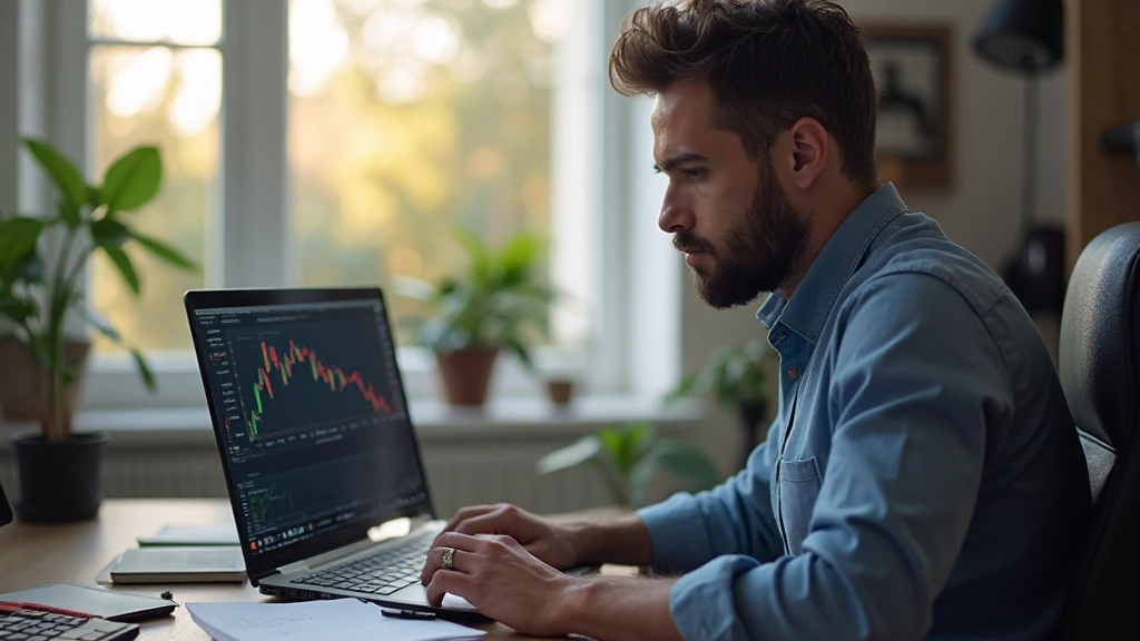 Person nutzt Laptop um Devisenhandel Charts zu analysieren und Markttrends zu studieren