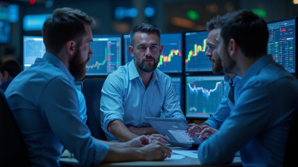 Mehrere Monitore zeigen Echtzeit-Handelscharts mit technischen Indikatoren und automatischen Handelssignalen