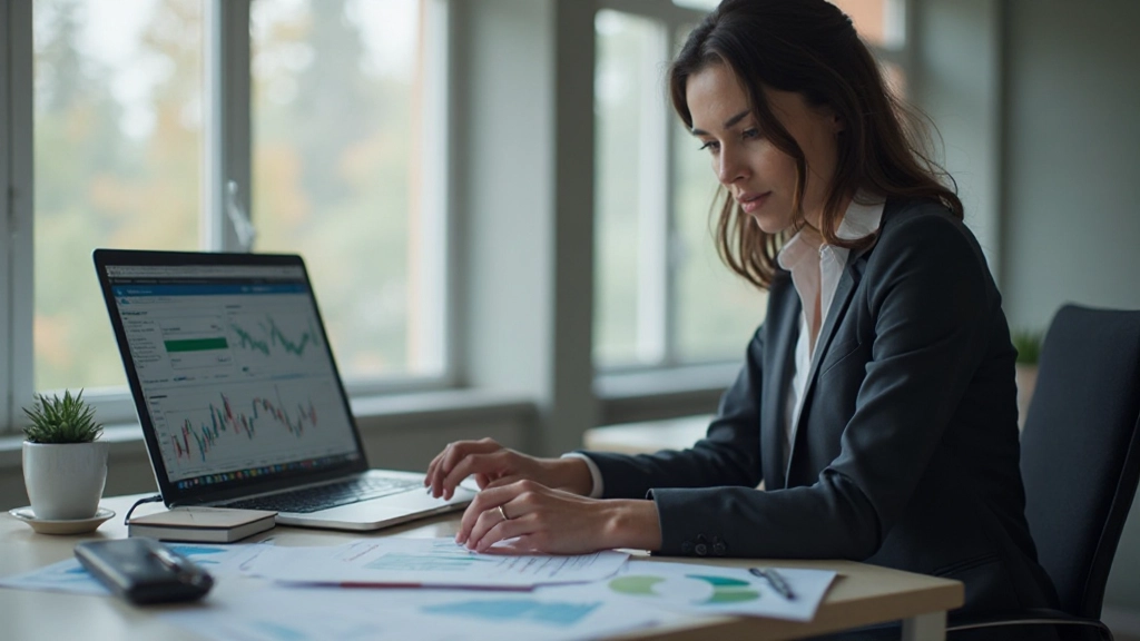 Foto einer Frau, die finanzielle Planung durchführt und ein Diagramm mit Vermögenswertallokation betrachtet